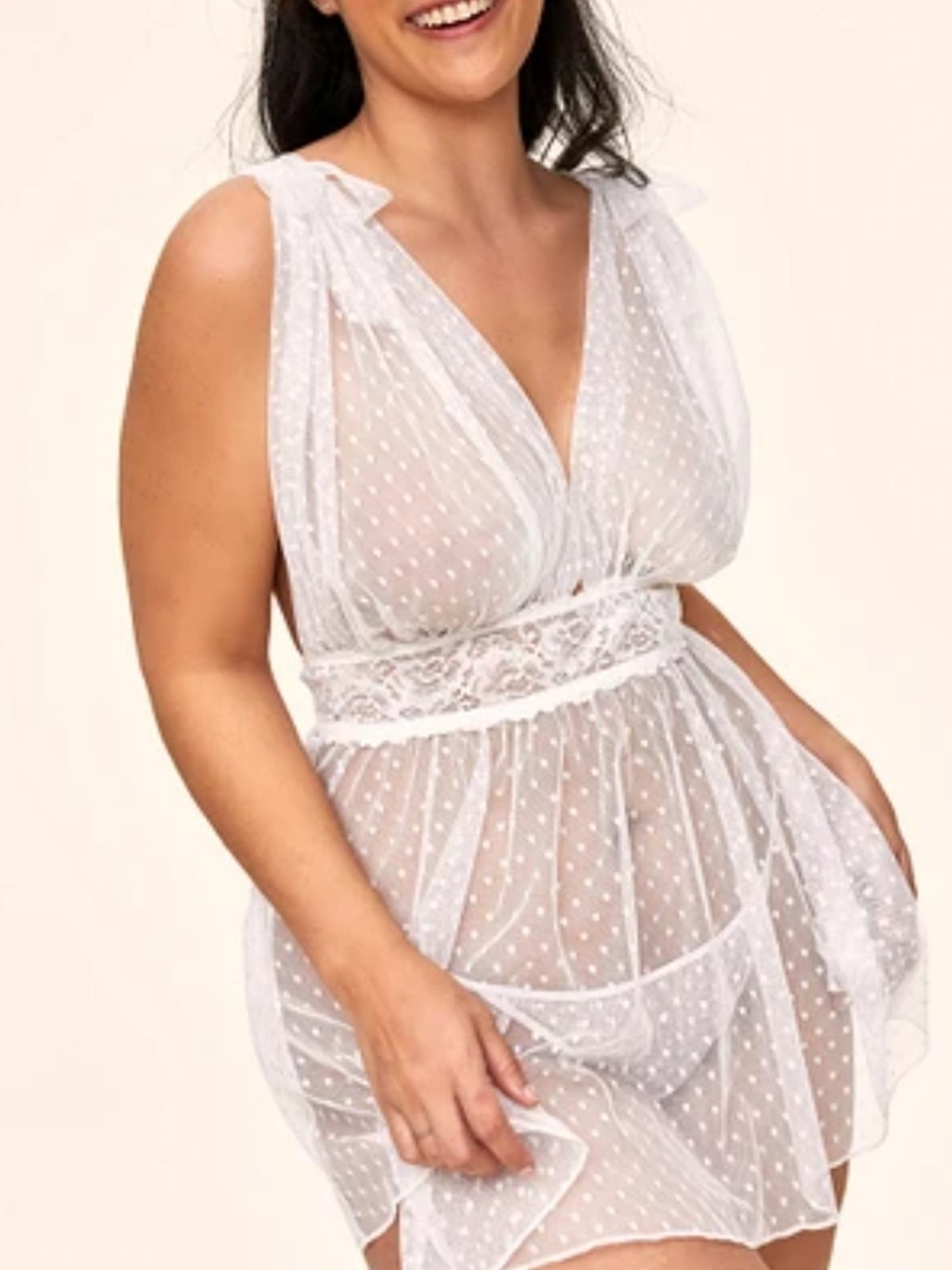Adore Me Elise Plus Sheer Polka Dot Lace Chemise Nightdress  White New In Bag 3X